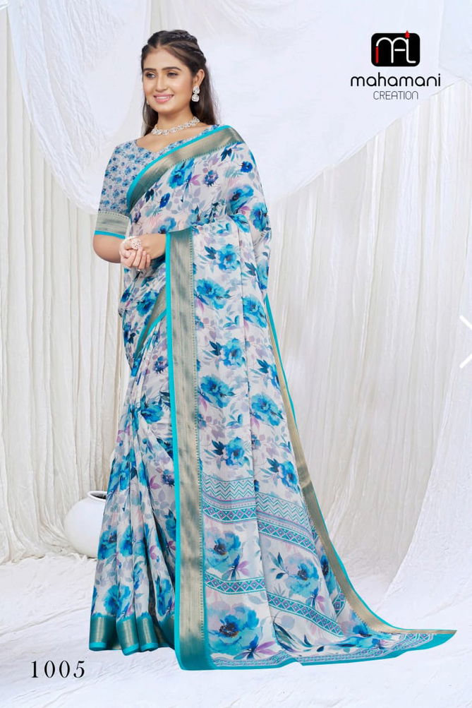 Devsena By Mahamani Zari Border Digital Printed Sarees Wholesalers In Delhi